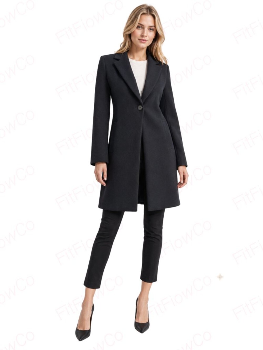Zara Wool Blend Black Coat XS Tailored Longline Minimal Classic Jacket